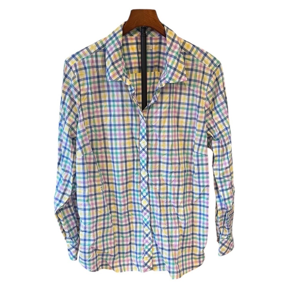 Talbots Plus Womens Multi Color Gingham Plaid Spring Cotton Button Down Shirt 2x